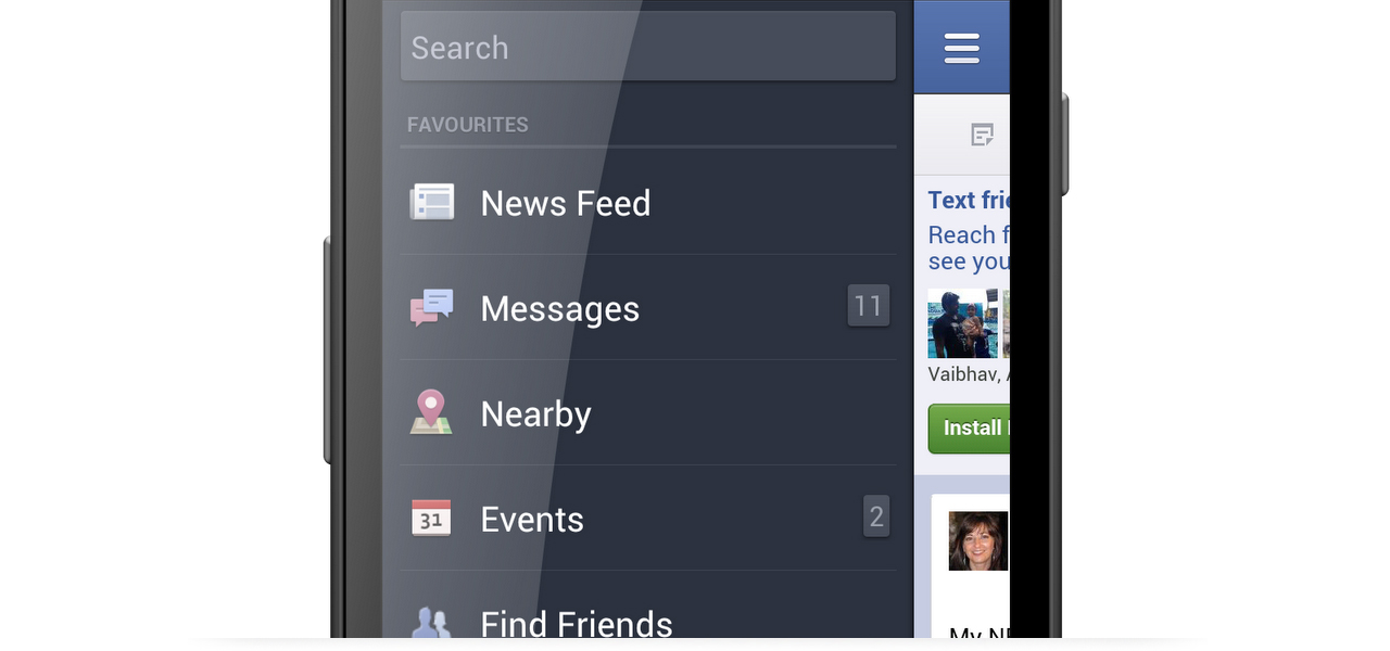 facebook pull the side menu