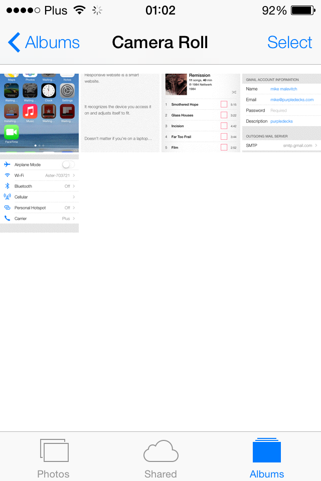 iOS 7 camera roll screenshot