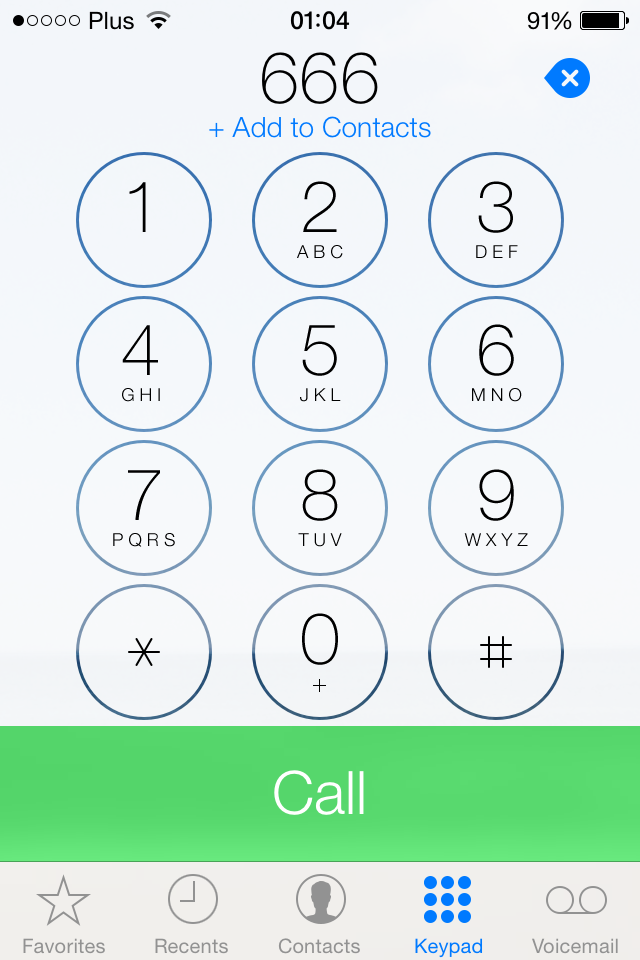 iOS 7 phone keypad screenshot